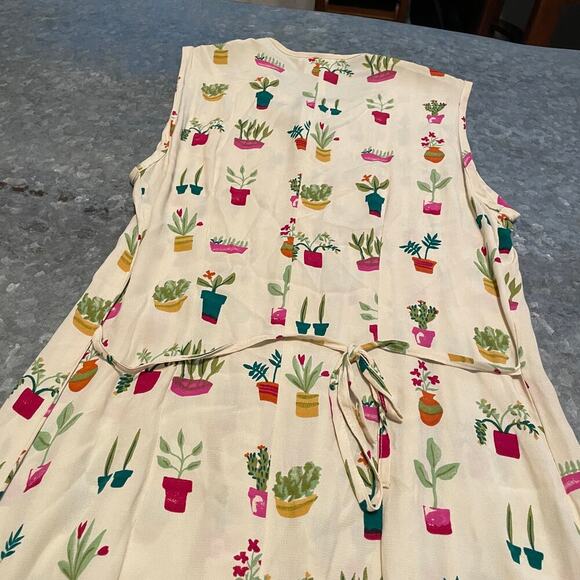 Vintage Central Falls House Plants Succulents Pleated Maxi Dress Small 6 USA 90s - Picture 10 of 16
